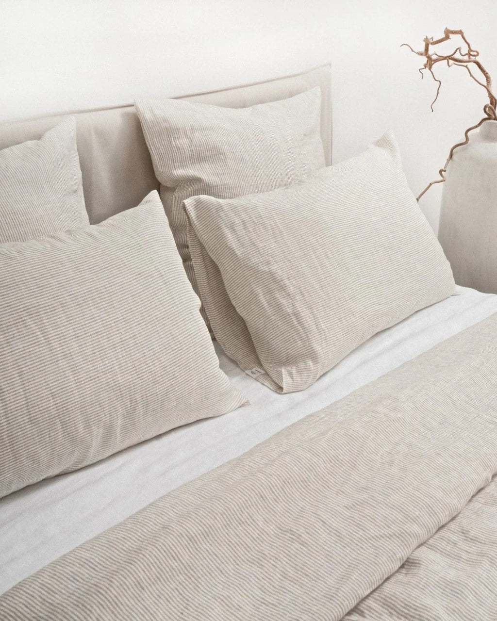 Natural stripe - set copripiumino in lino a righe tinta naturale + federe