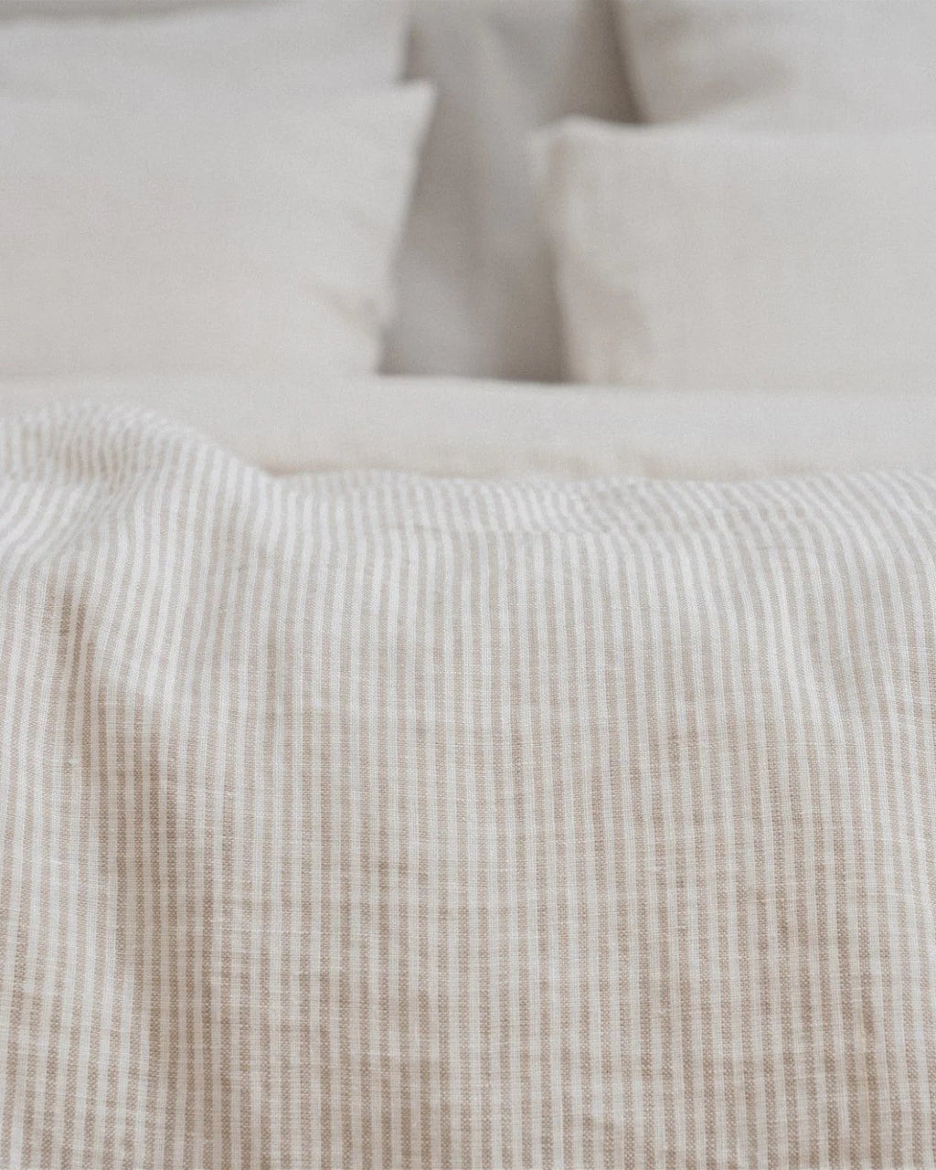 Natural stripe - set copripiumino in lino a righe tinta naturale + federe