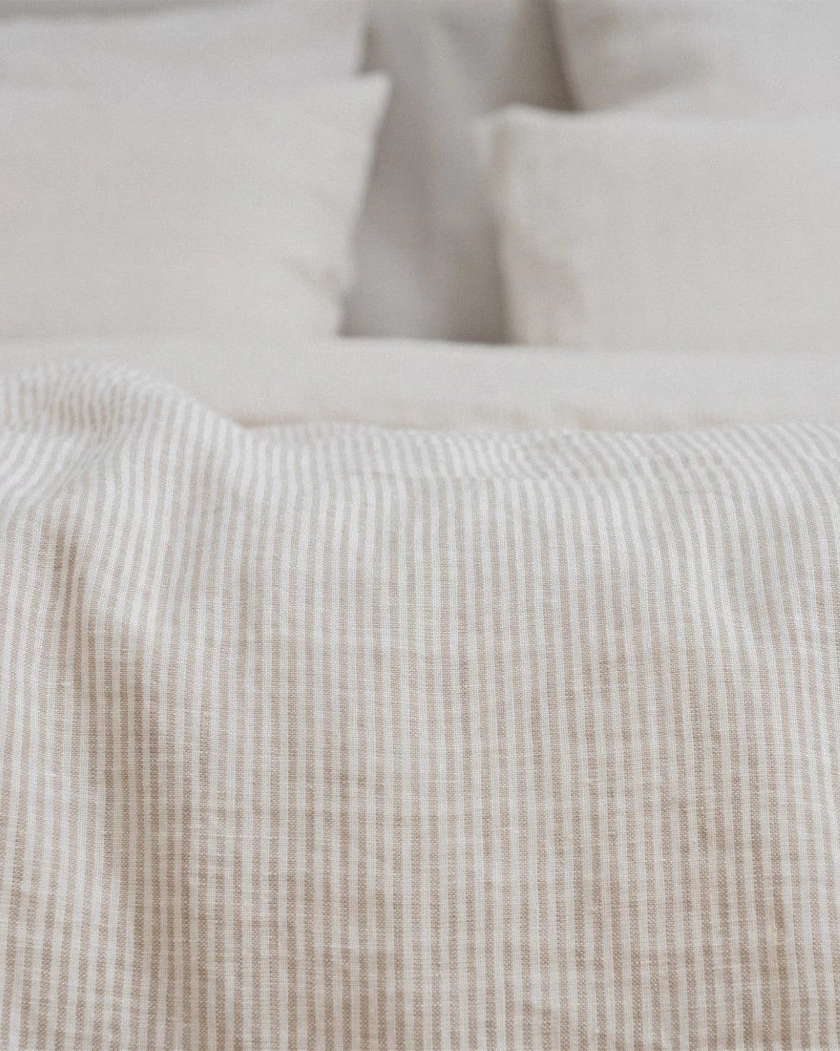 Natural stripe - set copripiumino in lino a righe tinta naturale + federe