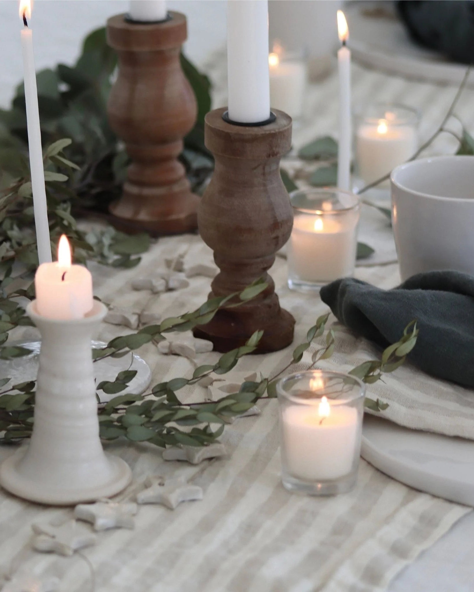 Stripes - runner in lino naturale a righe beige