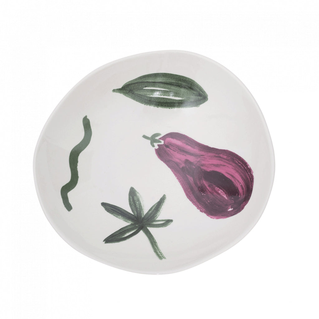 Piatto in grès fantasia melanzane e foglie verdi diametro 23 cm