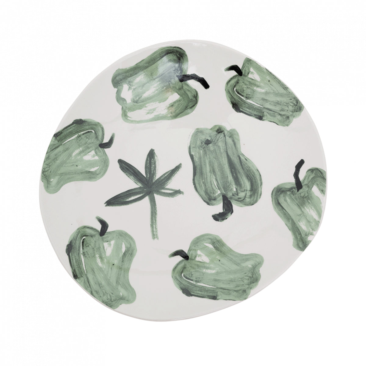 Piatto in grès fantasia peperoni verdi, diametro 23 cm