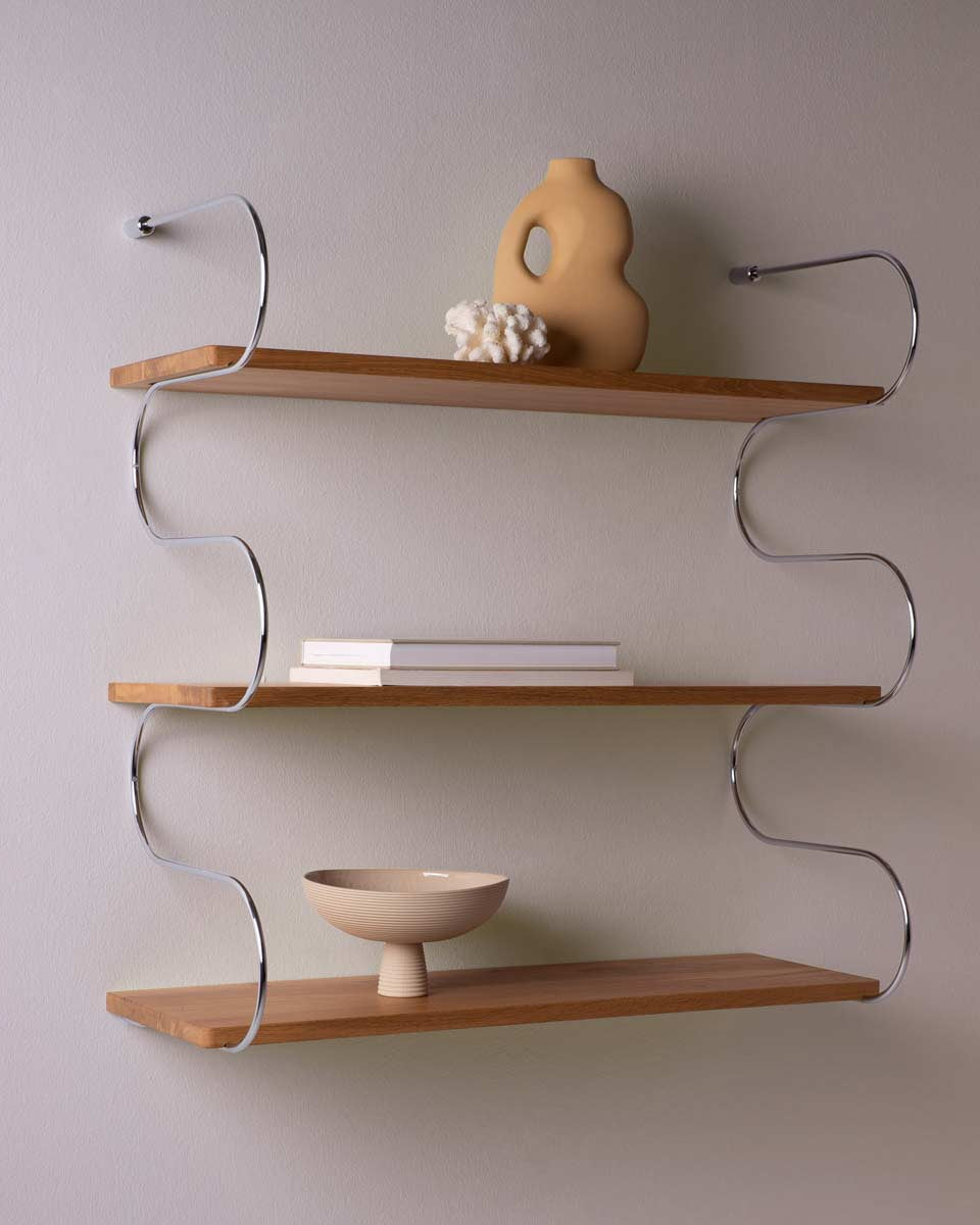 Piccola libreria in acciaio e rovere