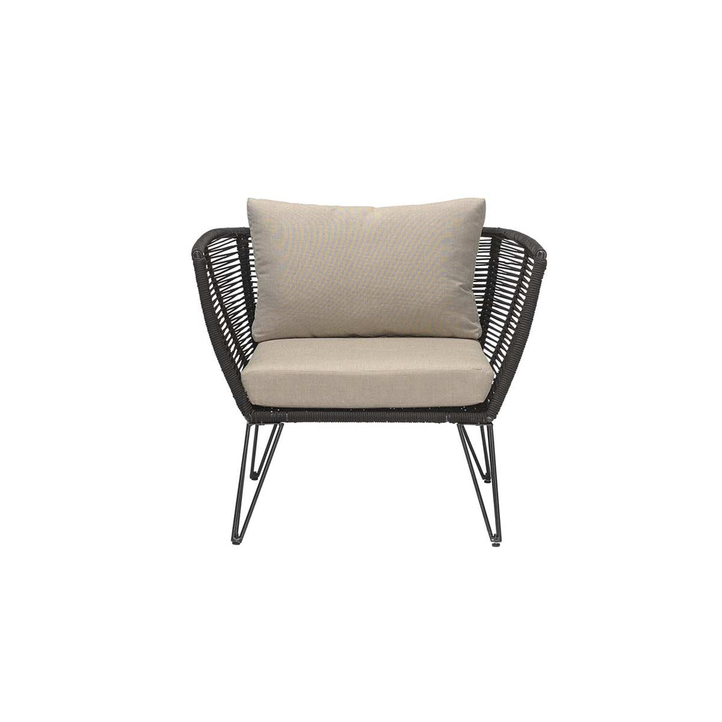 Poltrona da esterni nera con cuscini beige