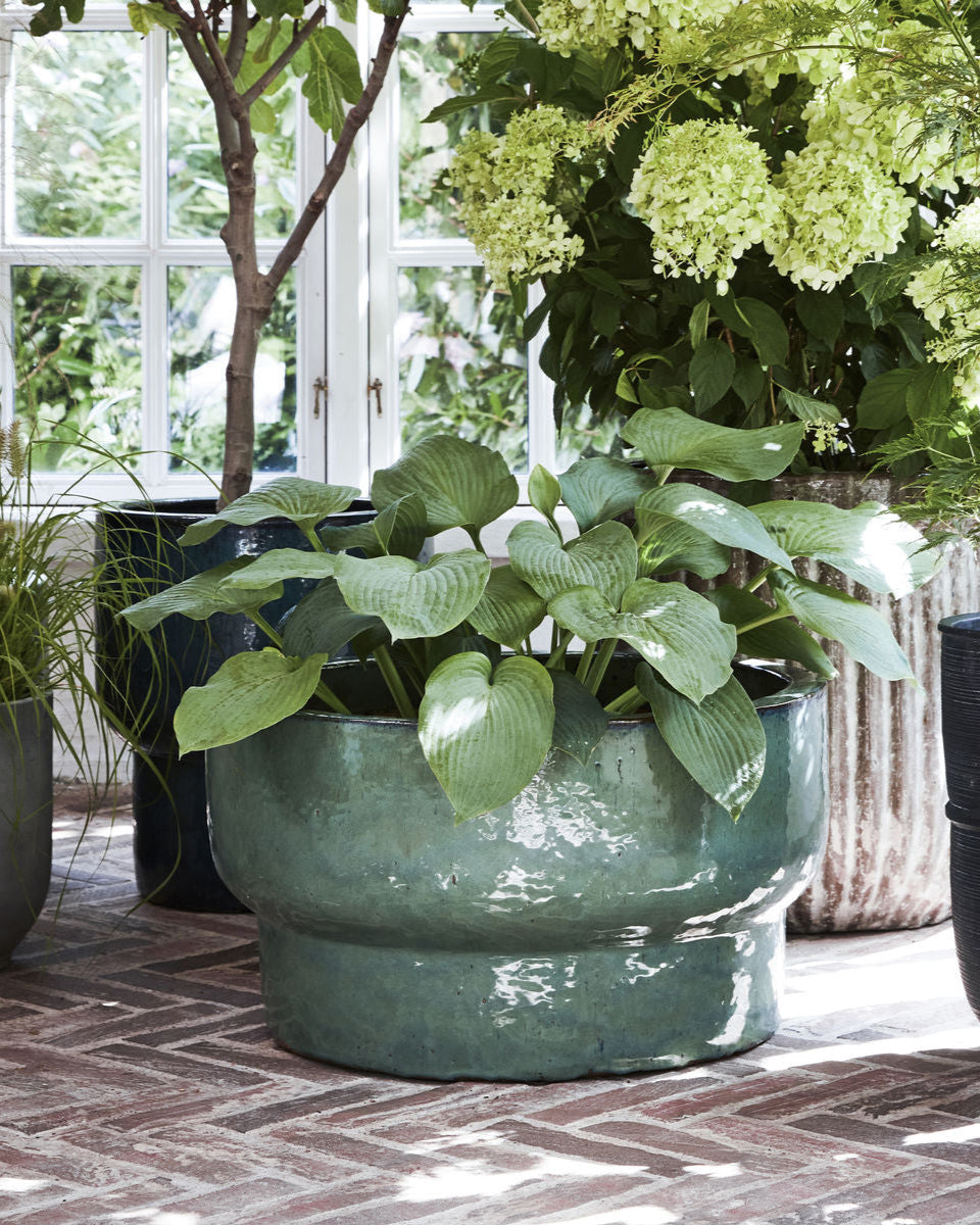 Portavasi da esterno verde in terracotta smaltata