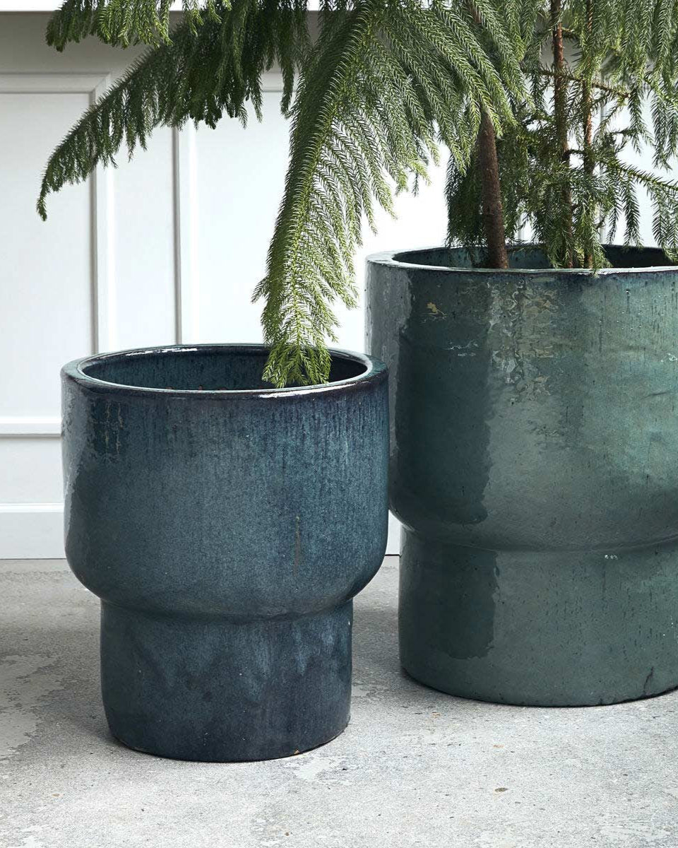 Portavaso turchese in ceramica smaltata