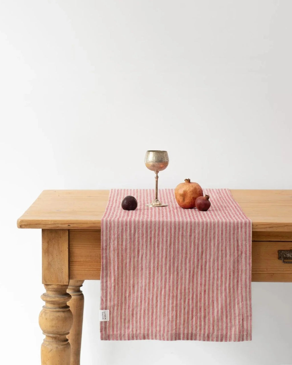 Stripes - runner in lino naturale a righe rosse