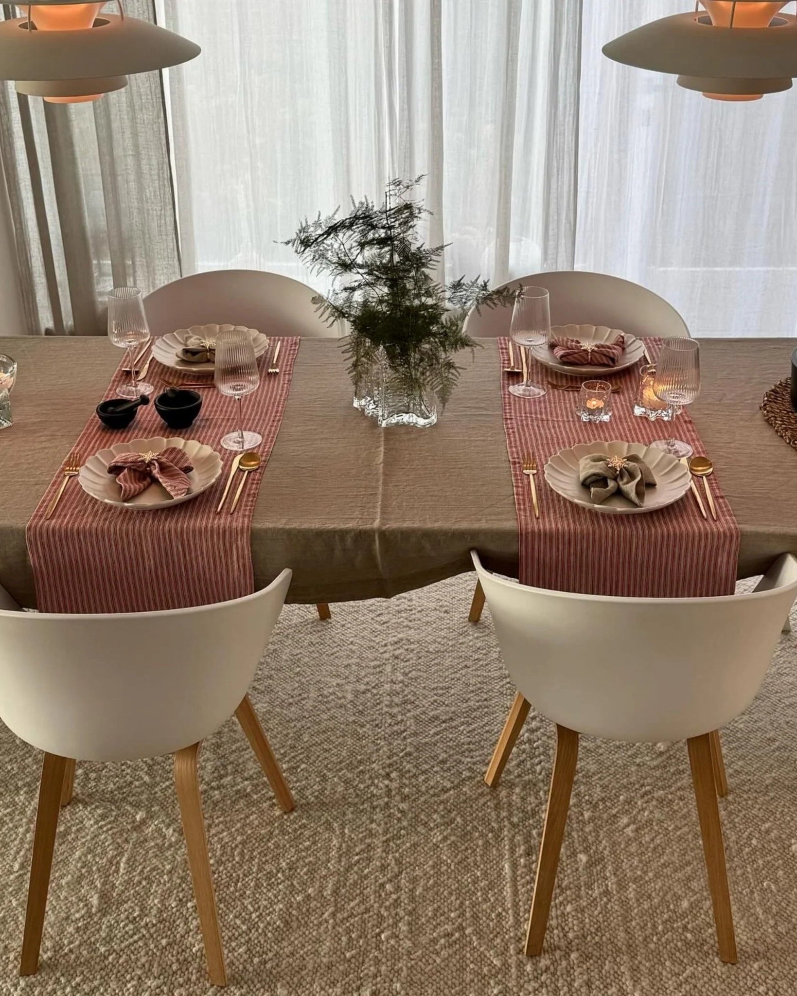 Stripes - runner in lino naturale a righe rosse