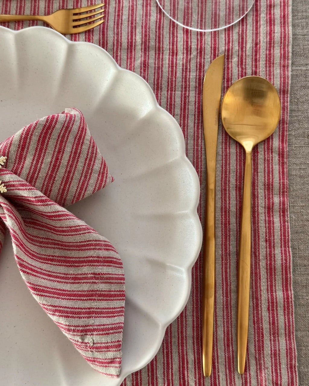 Stripes - runner in lino naturale a righe rosse