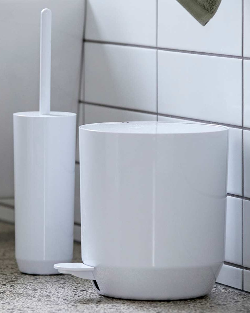 Zone Denmark - set scopino wc e pattumiera bagno con pedale bianco lucido