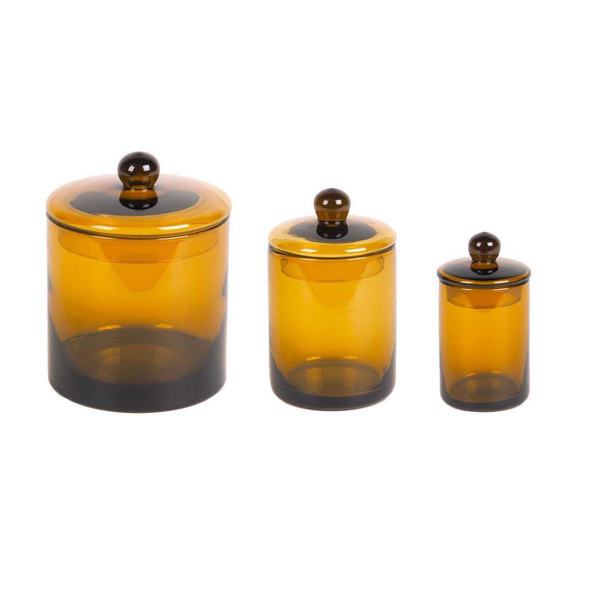 Set di 3 barattoli gialli in vetro con coperchio