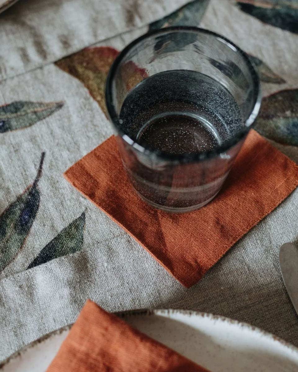 Set 4 sottobicchieri in lino rosso terracotta