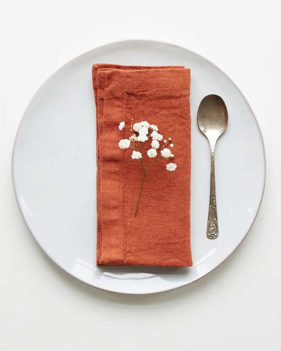 Set 4 tovaglioli in lino, rosso terracotta