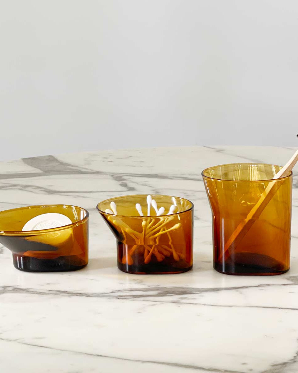 Cala set accessori bagno design in vetro giallo ambra