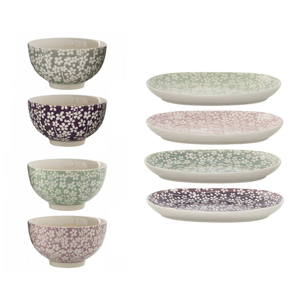 Bloomingville - Set aperitivo con 4 ciotole e 4 vassoi