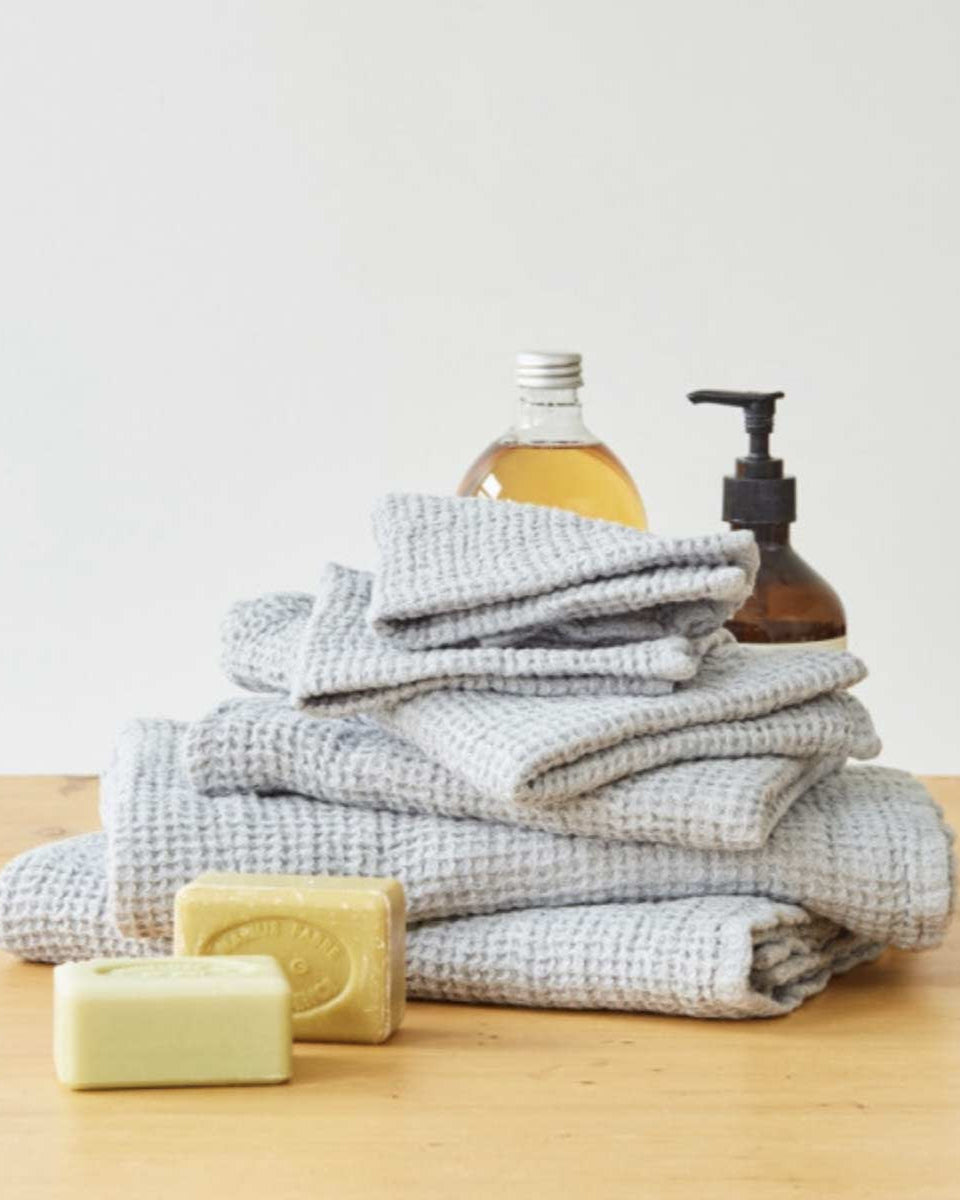 Set 3 asciugamani grigi in puro lino waffle