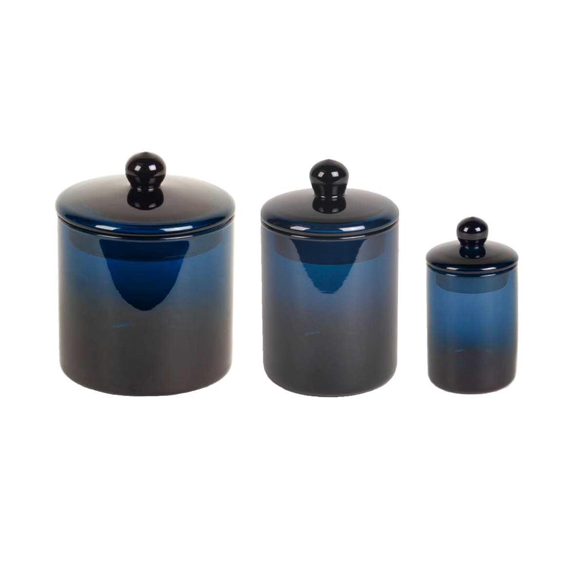 Set 3 barattoli in vetro con coperchio, colore blu