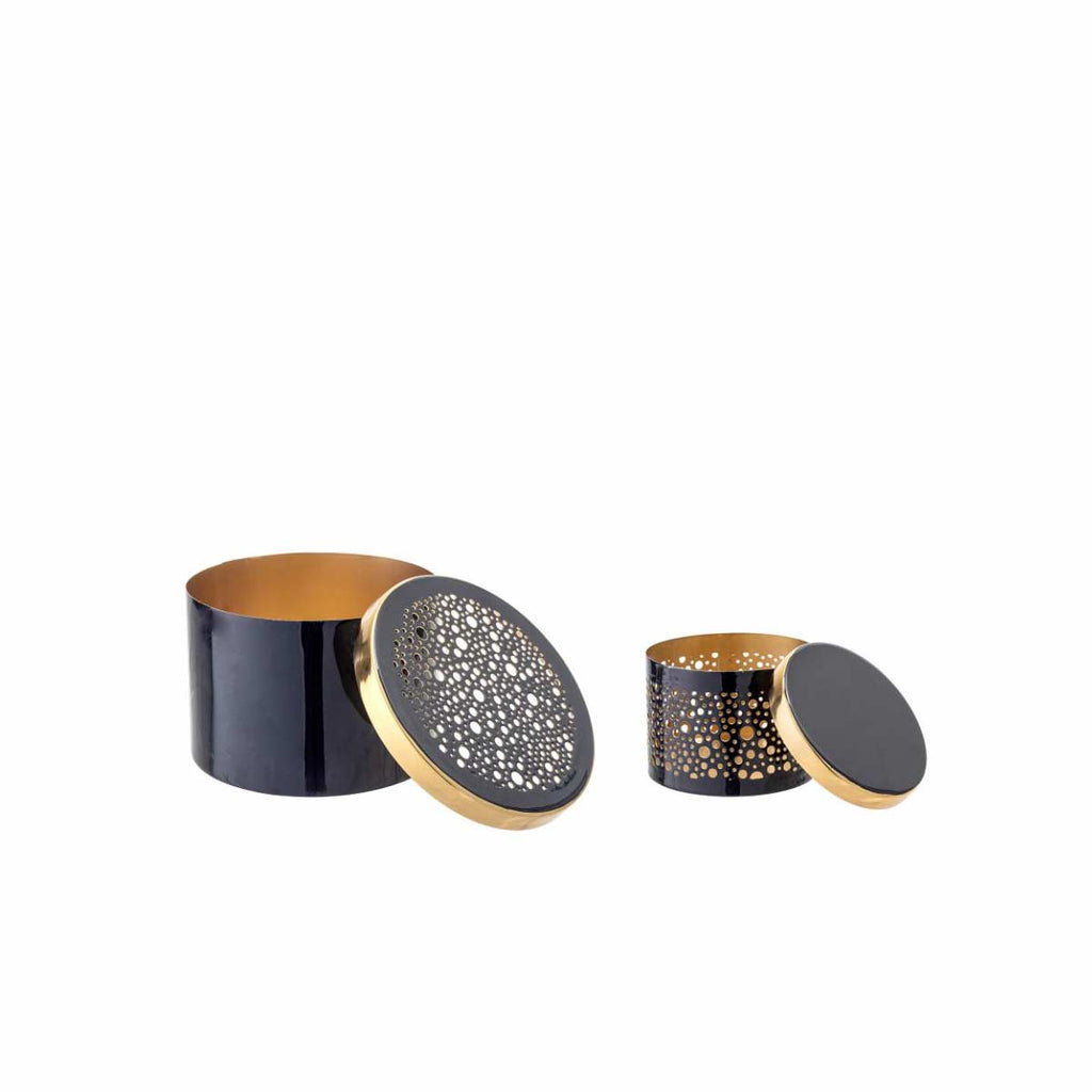 Coppia di contenitori in metallo portagioie