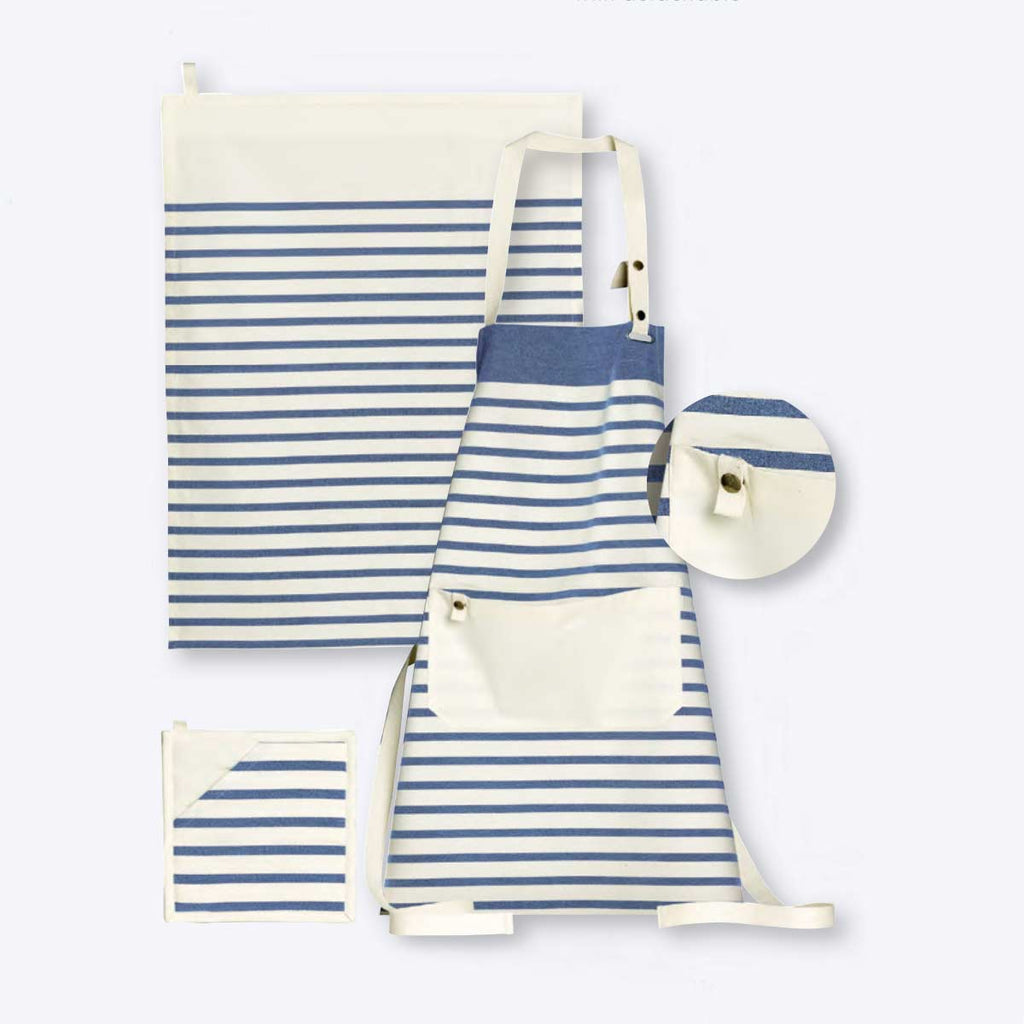 Set da cucina a righe bianche e blu