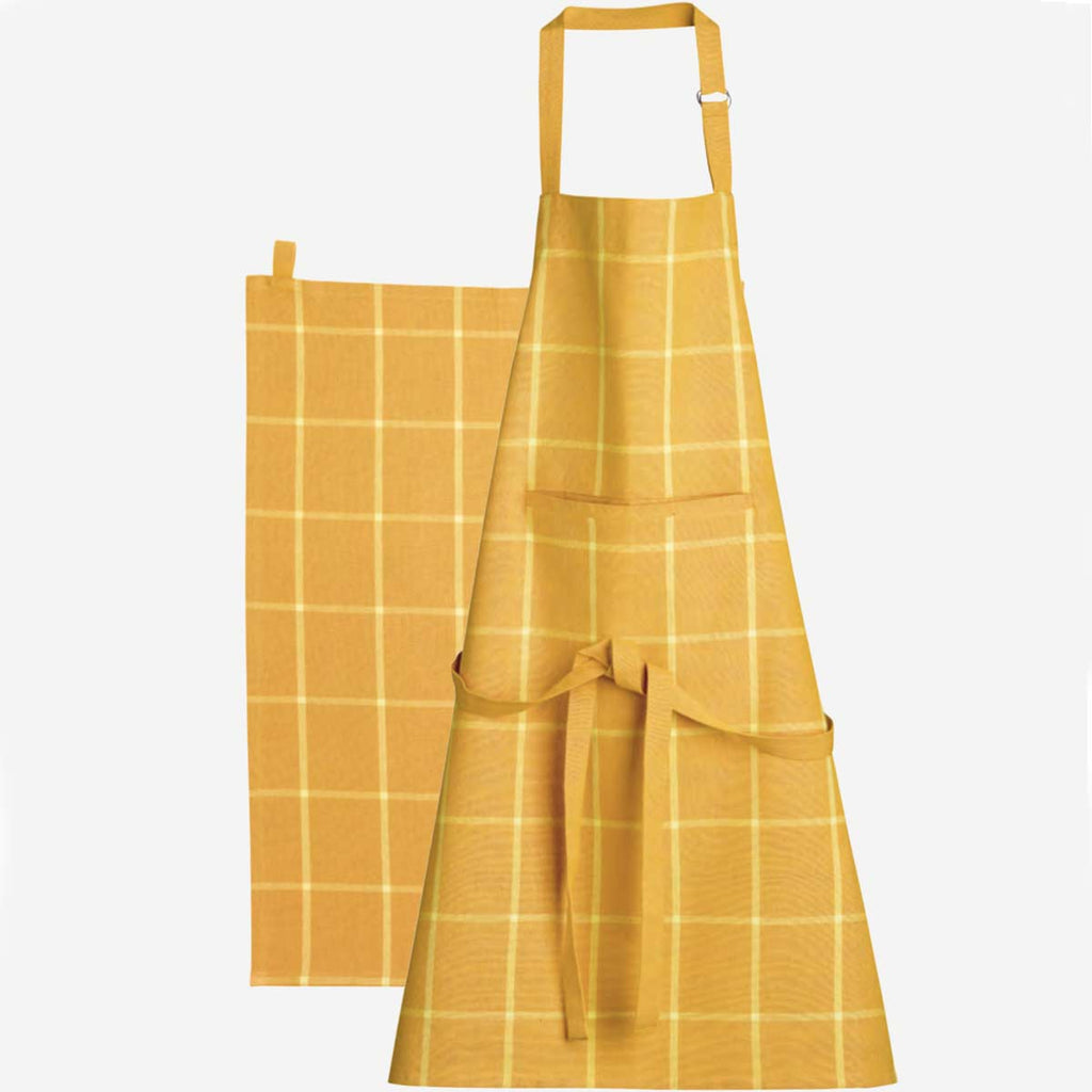 Set grembiule e canovacci da cucina a quadri gialli