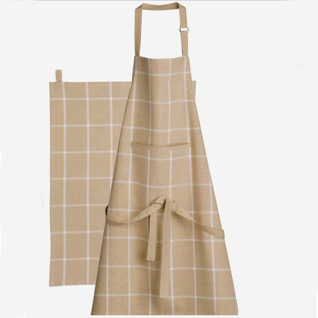 Set grembiule e canovacci da cucina beige a quadri