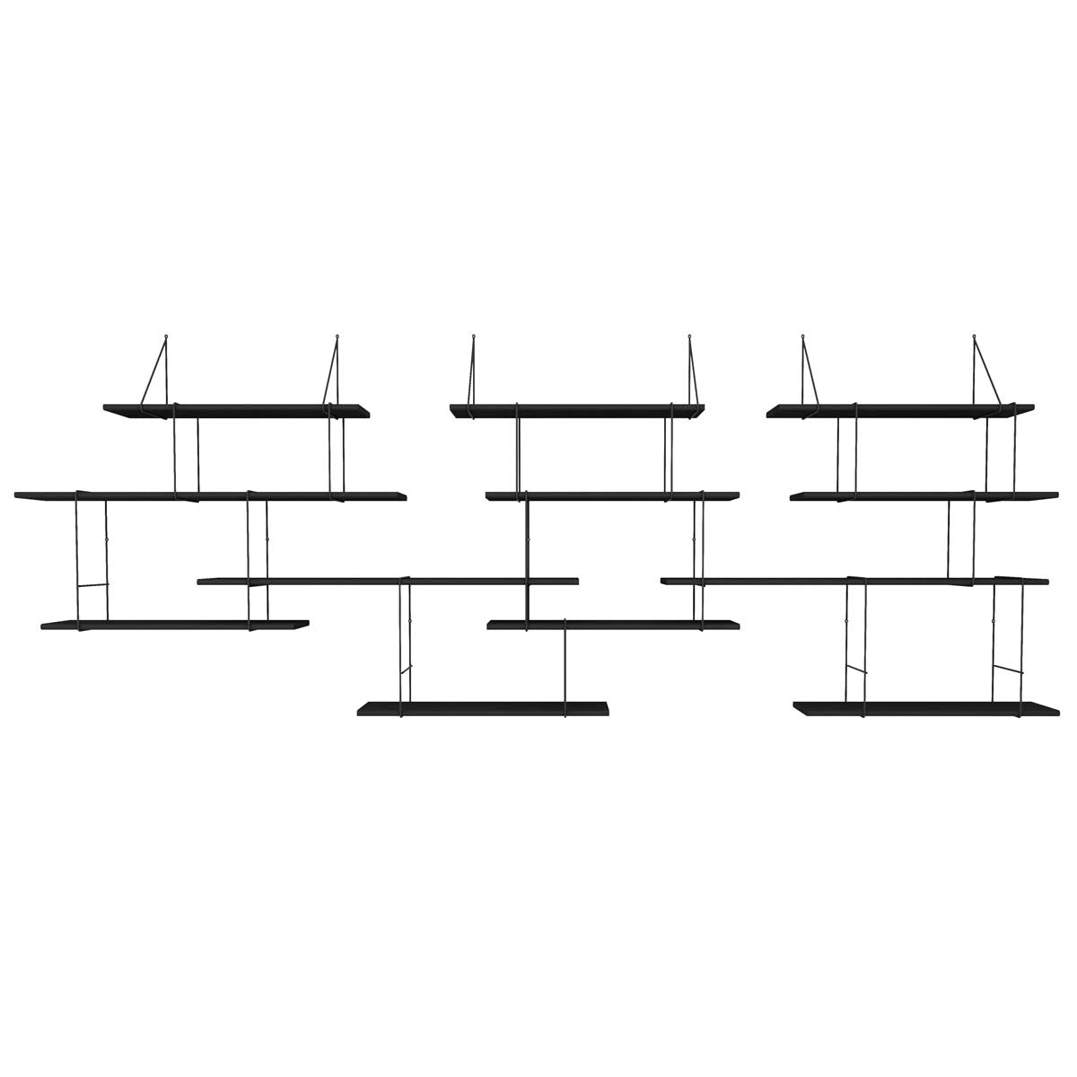 Libreria nera con struttura a mensole