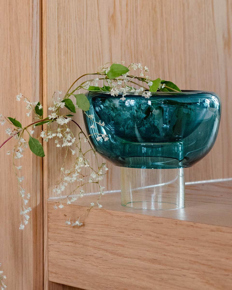 Vaso ciotola in vetro azzurro