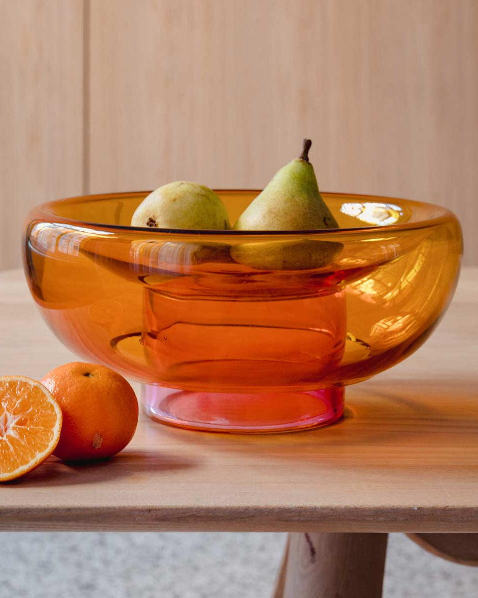 Vaso portafrutta in vetro arancione e rosa