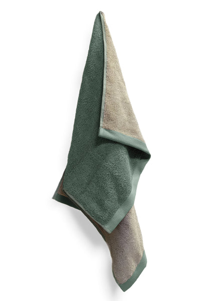 Double-face - Asciugamano ospite, verde e beige in cotone biologico