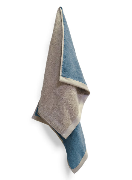 Double-face - Asciugamano beige e azzurro in cotone biologico