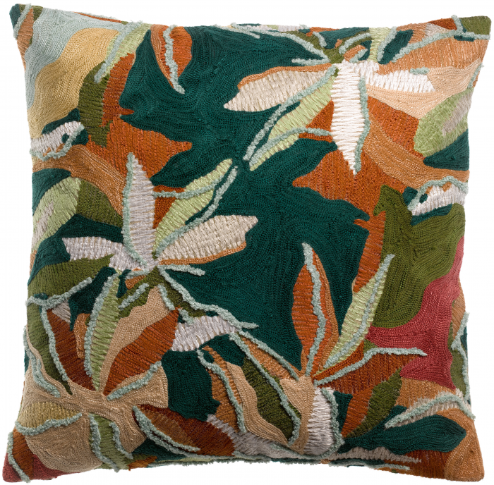 Alina Petrole - cuscino ricamato foliage, 45 X 45