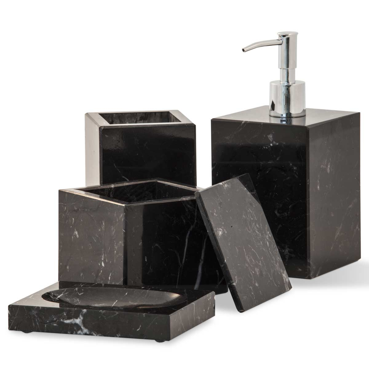 FiammettaV collezione Squared dispenser sapone nero in marmo - LivingDecò