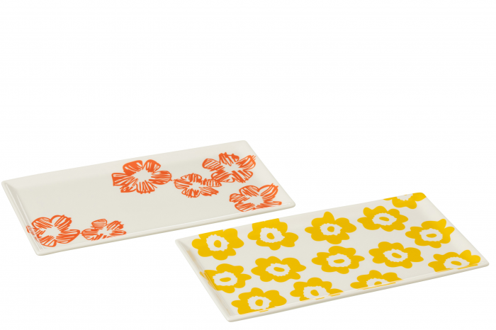 Margot - set 2 vassoi in ceramica fiori arancioni e gialli