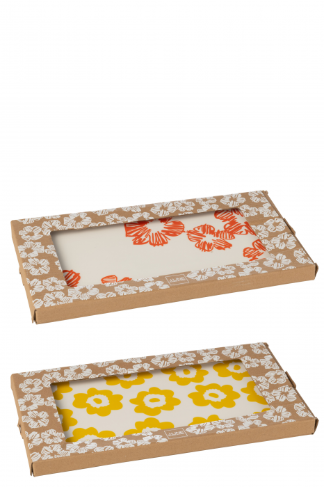 Margot - set 2 vassoi in ceramica fiori arancioni e gialli