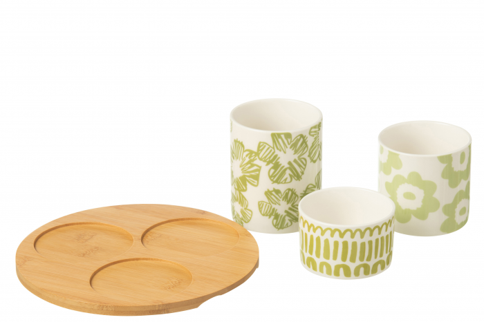 Apero - Set di 3 Appetizer con vassoio in Bamboo, ceramica verde