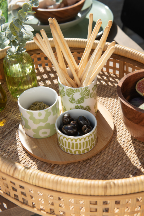 Apero - Set di 3 Appetizer con vassoio in Bamboo, ceramica verde