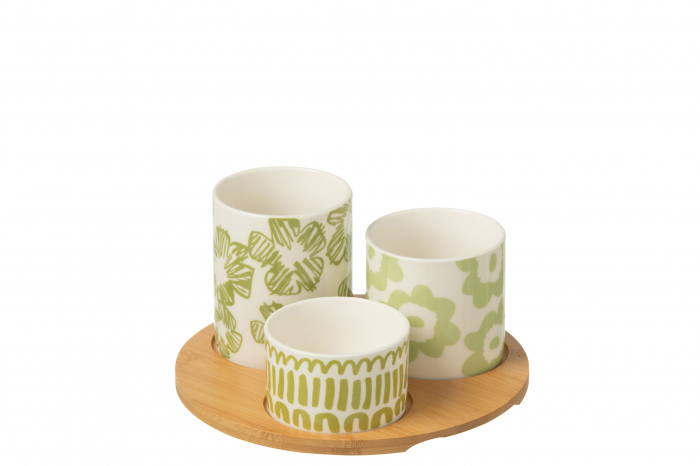 Apero - Set di 3 Appetizer con vassoio in Bamboo, ceramica verde