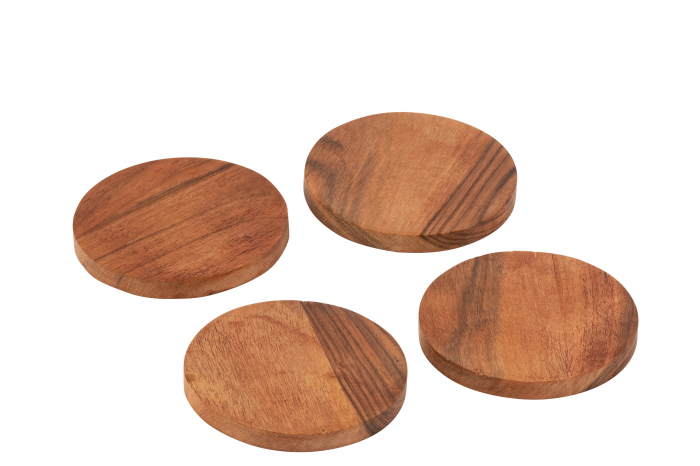 Acacia - Set di 4 sottobicchieri rotondi in legno di acacia