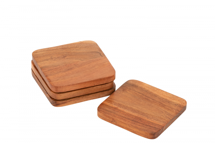 Acacia - Set di 4 sottobicchieri quadrati in legno di acacia