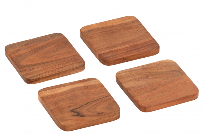 Acacia - Set di 4 sottobicchieri quadrati in legno di acacia