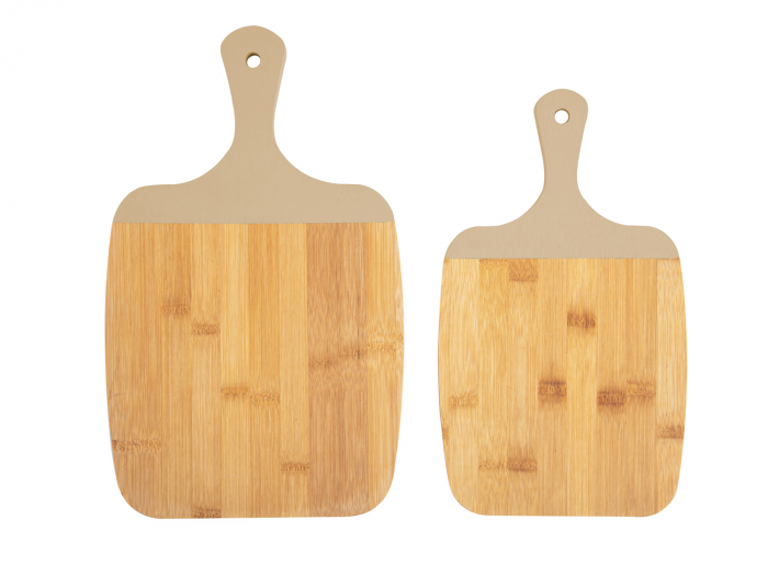 Gourmet - set due taglieri in bamboo con manico beige