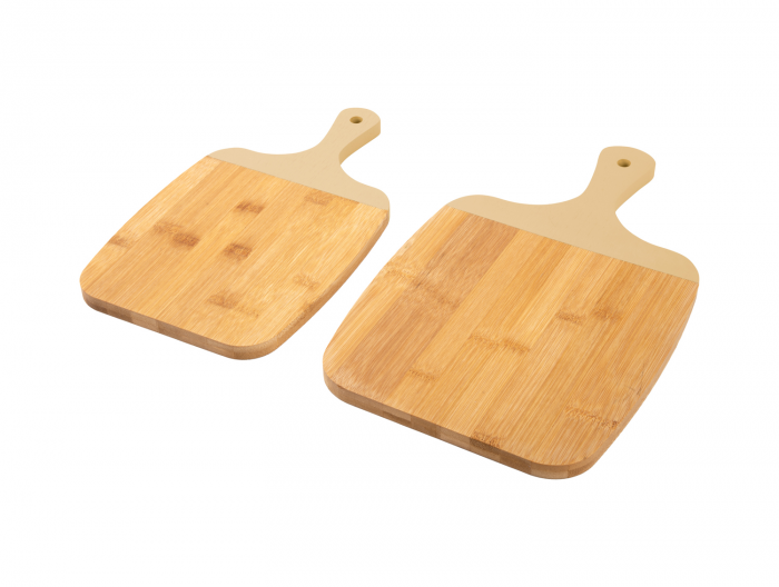 Gourmet - set due taglieri in bamboo con manico beige