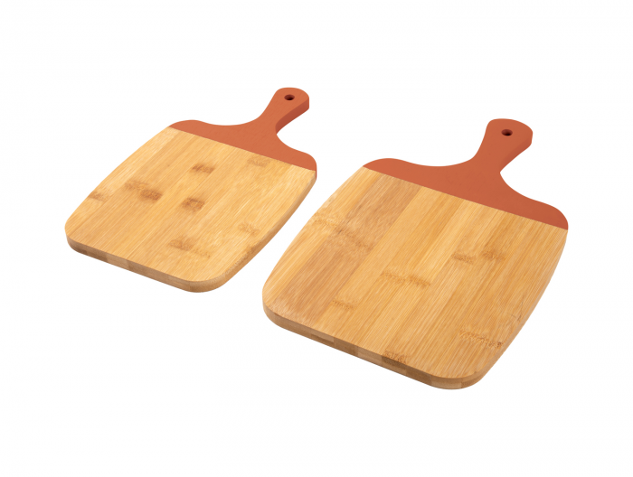 Gourmet - set due taglieri in bamboo con manico arancione