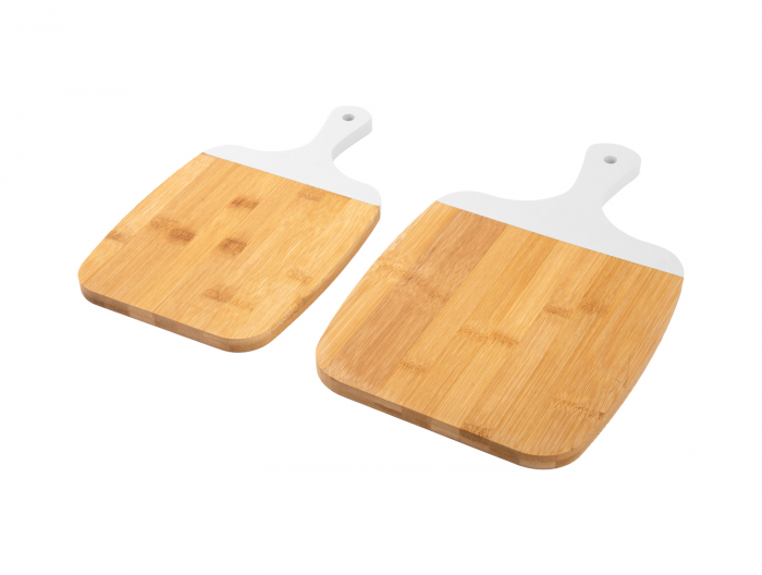 Gourmet - set due taglieri in bamboo con manico bianco