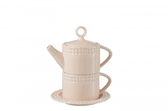 Tea for One - teiera con tazza in ceramica rosa