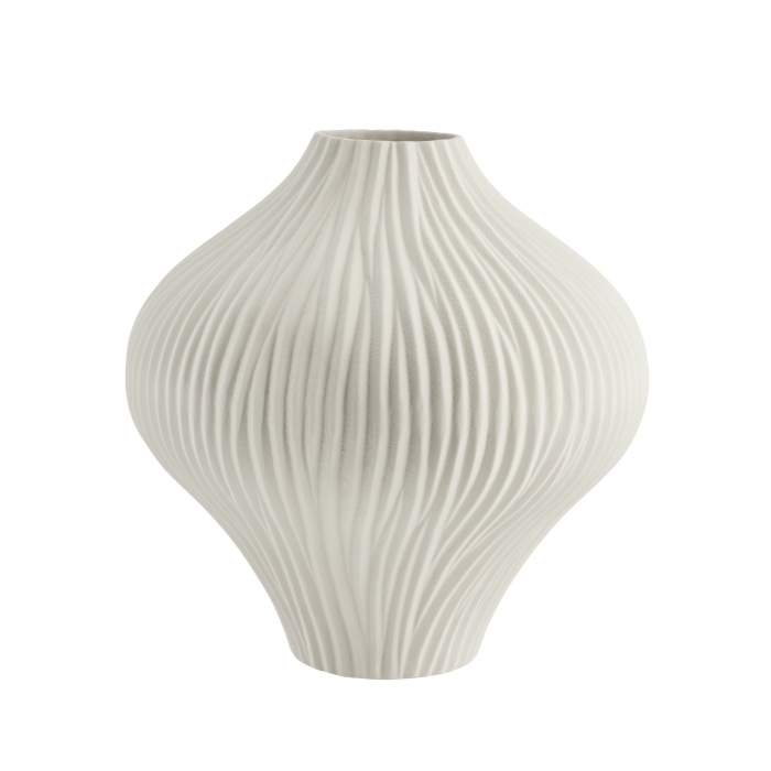 Esmia - Vaso in ceramica avorio, texture rigata