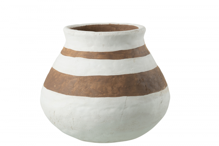 Vaso Kenia basso in ceramica bianco/marrone grande