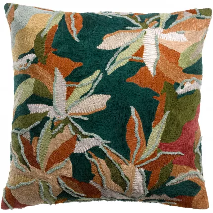 Alina Petrole - cuscino ricamato foliage, 45 X 45