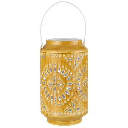 Ricami - lanterna alta giallo ocra in ferro perforato