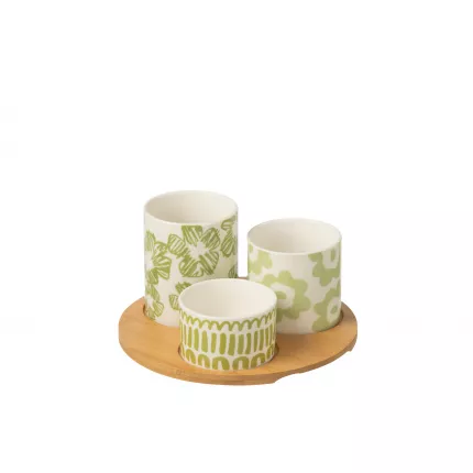 Apero - Set di 3 Appetizer con vassoio in Bamboo, ceramica verde